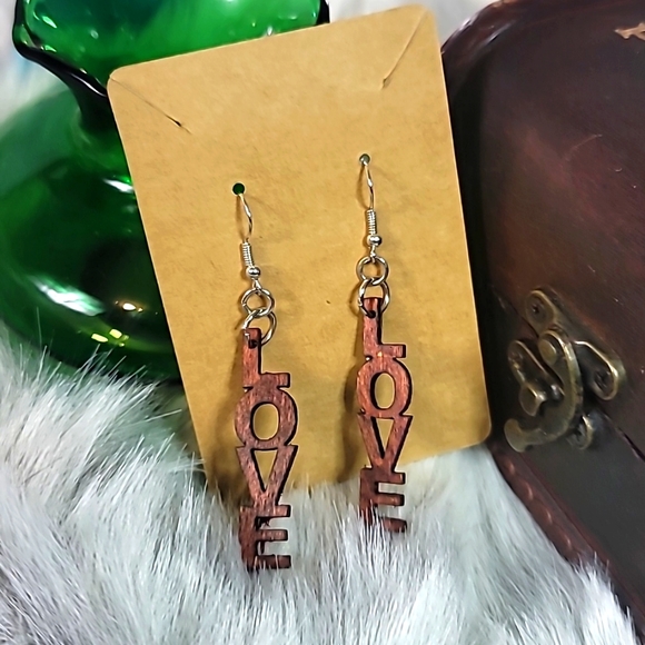 Jewelry - NWOT LOVE Wooden Handmade Dark Wood Tone Earrings Lightweight Fun Jewelry